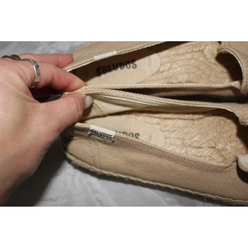 Soludos Dali Tan Canvas Espadrille Slip On Flat Loafers Women's 7.5 Beige‎ Shoes